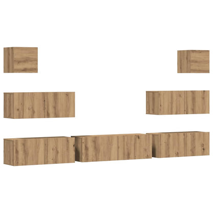 Set Mobile TV 7 pz Montato a Parete Rovere in Legno Multistrato