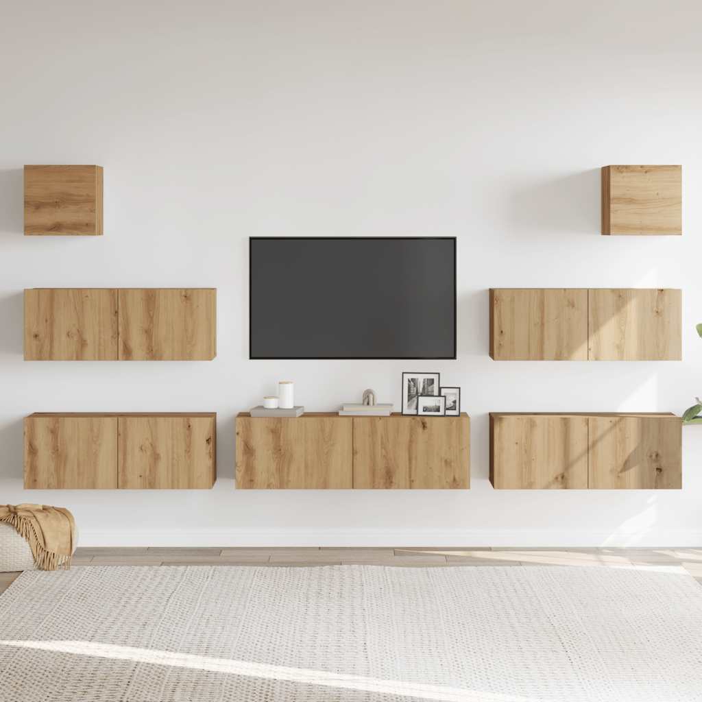 Set Mobile TV 7 pz Montato a Parete Rovere in Legno Multistrato