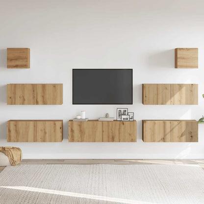 Set Mobile TV 7 pz Montato a Parete Rovere in Legno Multistrato