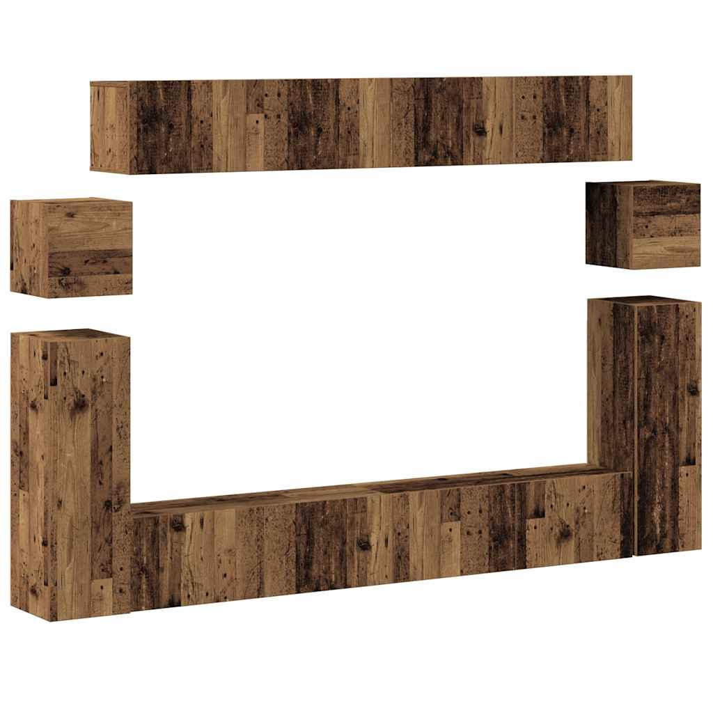 Set Mobile TV 8 pz Montato a Parete Legno Antico in Truciolato | homemem39