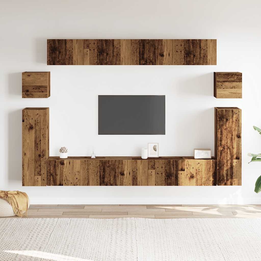 Set Mobile TV 8 pz Montato a Parete Legno Antico in Truciolato | homemem39