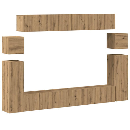 Set Mobile TV 8 pz Montato a Parete Rovere in Legno Multistrato | homemem39