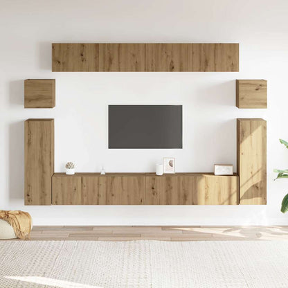 Set Mobile TV 8 pz Montato a Parete Rovere in Legno Multistrato