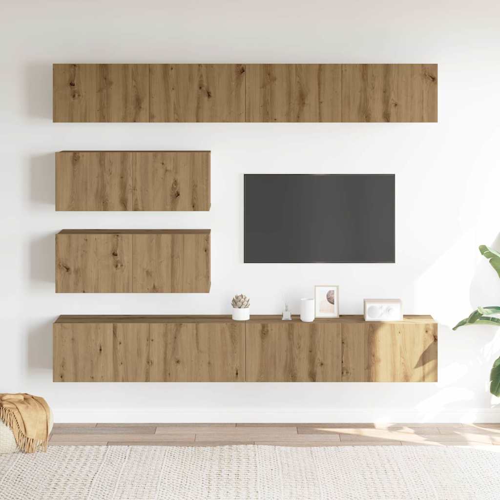 Set Mobile TV 6 pz Montato a Parete Rovere in Legno Multistrato - homemem39