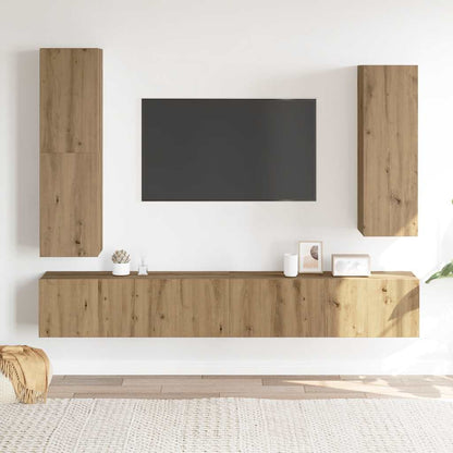 Set Mobile TV 4 pz Montato a Parete Rovere in Legno Multistrato | homemem39