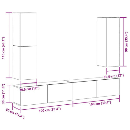 Set Mobile TV 4 pz Montato a Parete Rovere in Legno Multistrato | homemem39