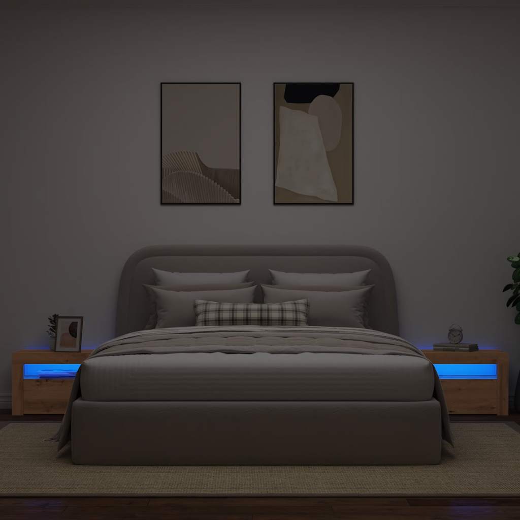 Comodini 2 pz con Luci LED Rovere Artigianale 60x35x40 cm - homemem39