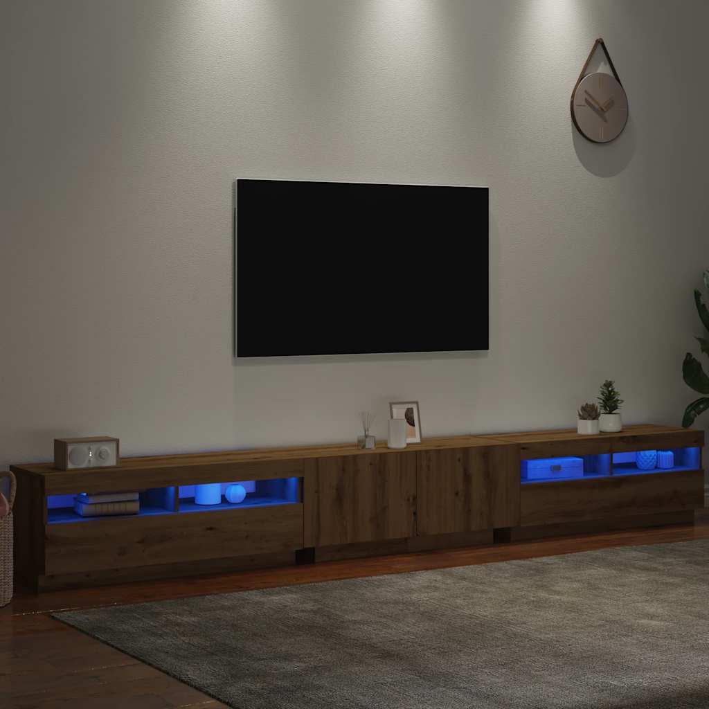 Mobile Porta TV con LED Artigianale 300x35x40 cm Multistrato - homemem39