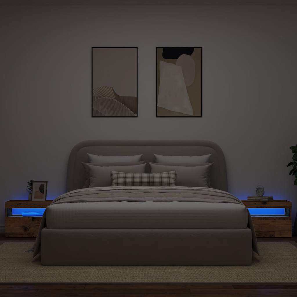 Comodino con LED Legno Antico 60x35x40 cm in Legno Multistrato - homemem39
