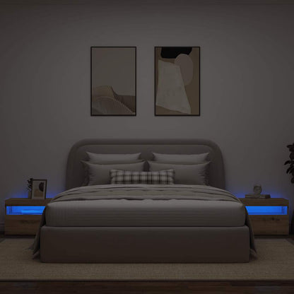 Comodino con LED Rovere Artigianale 60x35x40 cm in Truciolato - homemem39