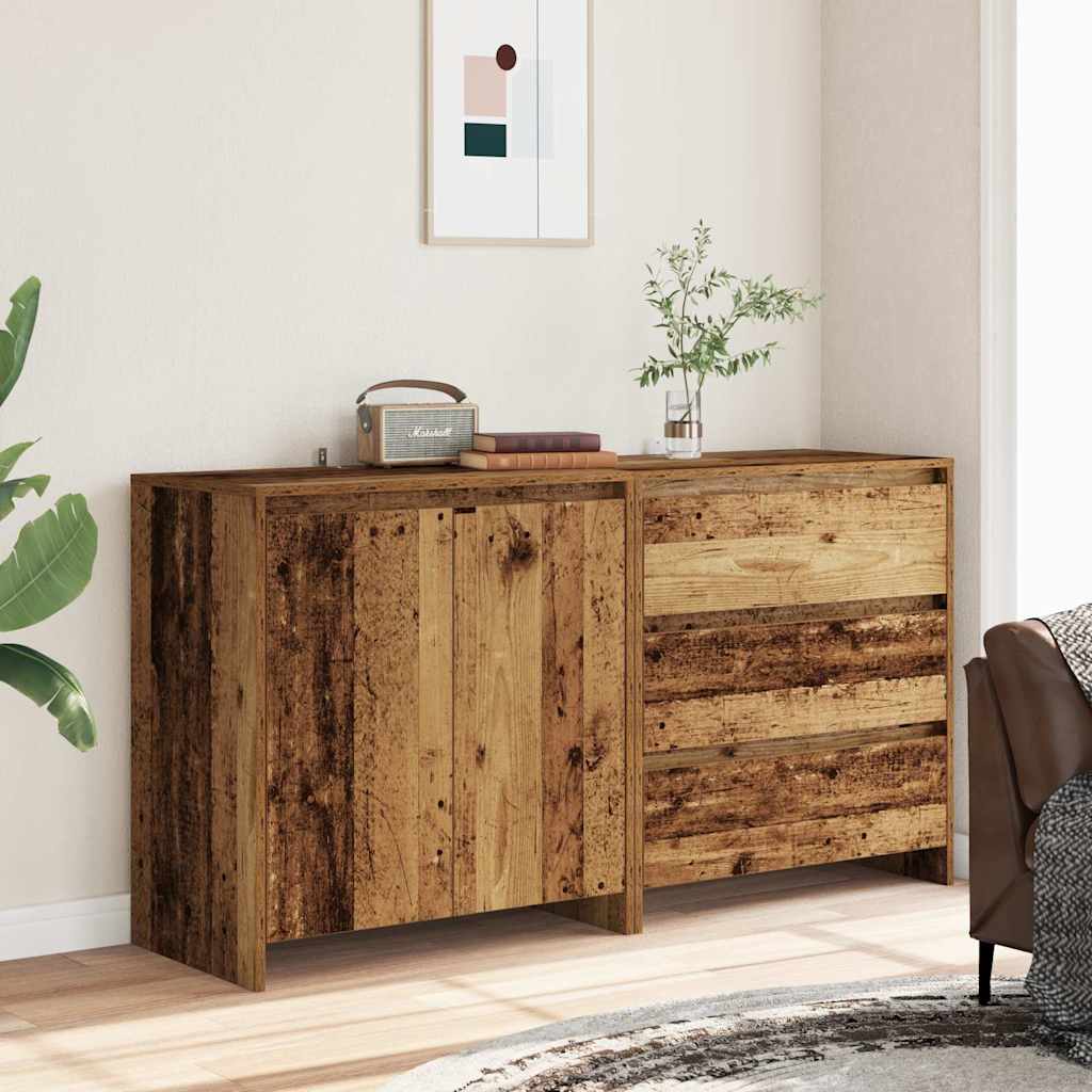 Credenza 2 pz Legno Antico in Legno Multistrato - homemem39