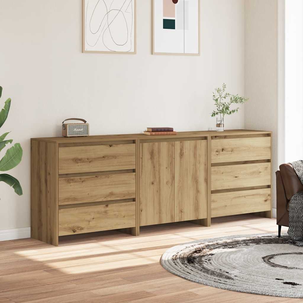 Credenza 3 pz Rovere Artigianale in Legno Multistrato - homemem39