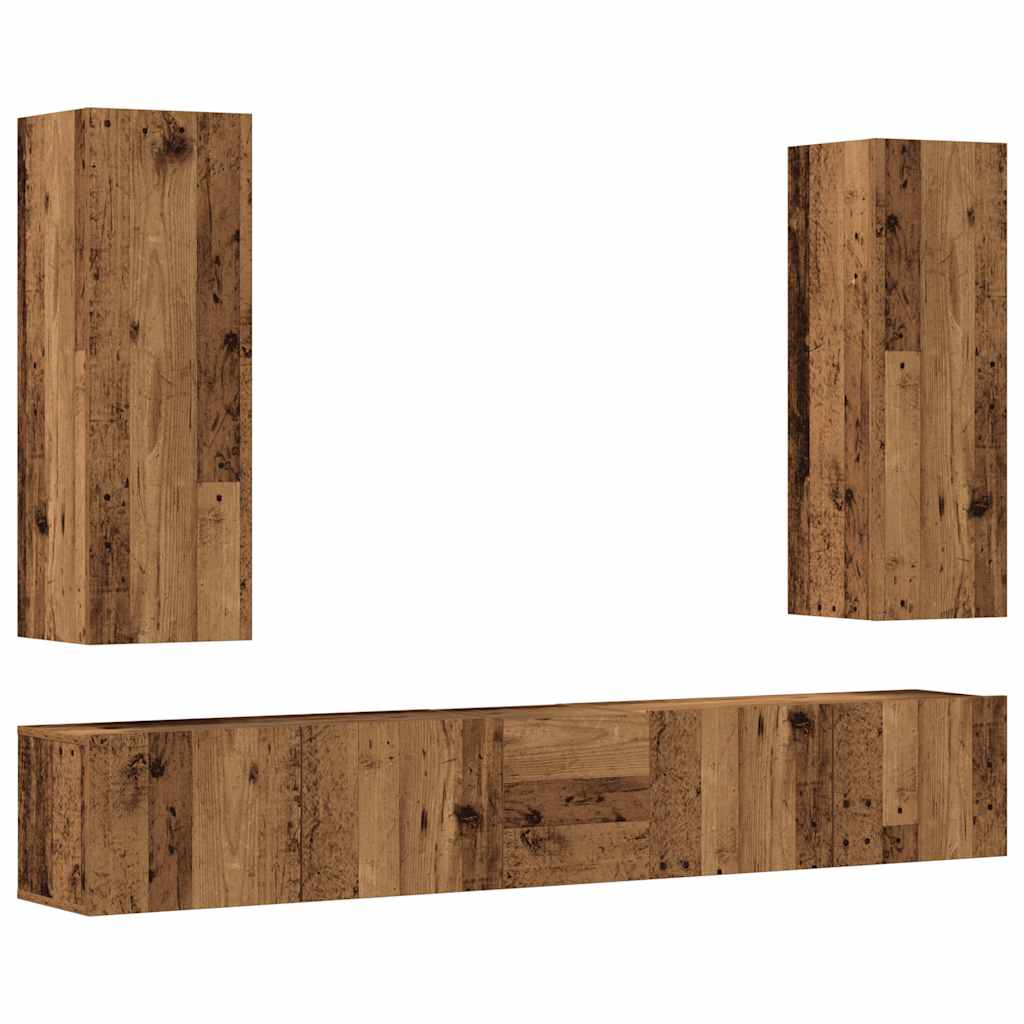 Set Mobile TV 5 pz Montato a Parete Legno Antico in Truciolato | homemem39