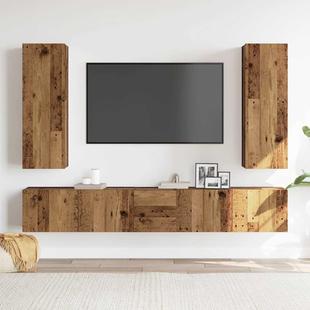 Set Mobile TV 5 pz Montato a Parete Legno Antico in Truciolato | homemem39