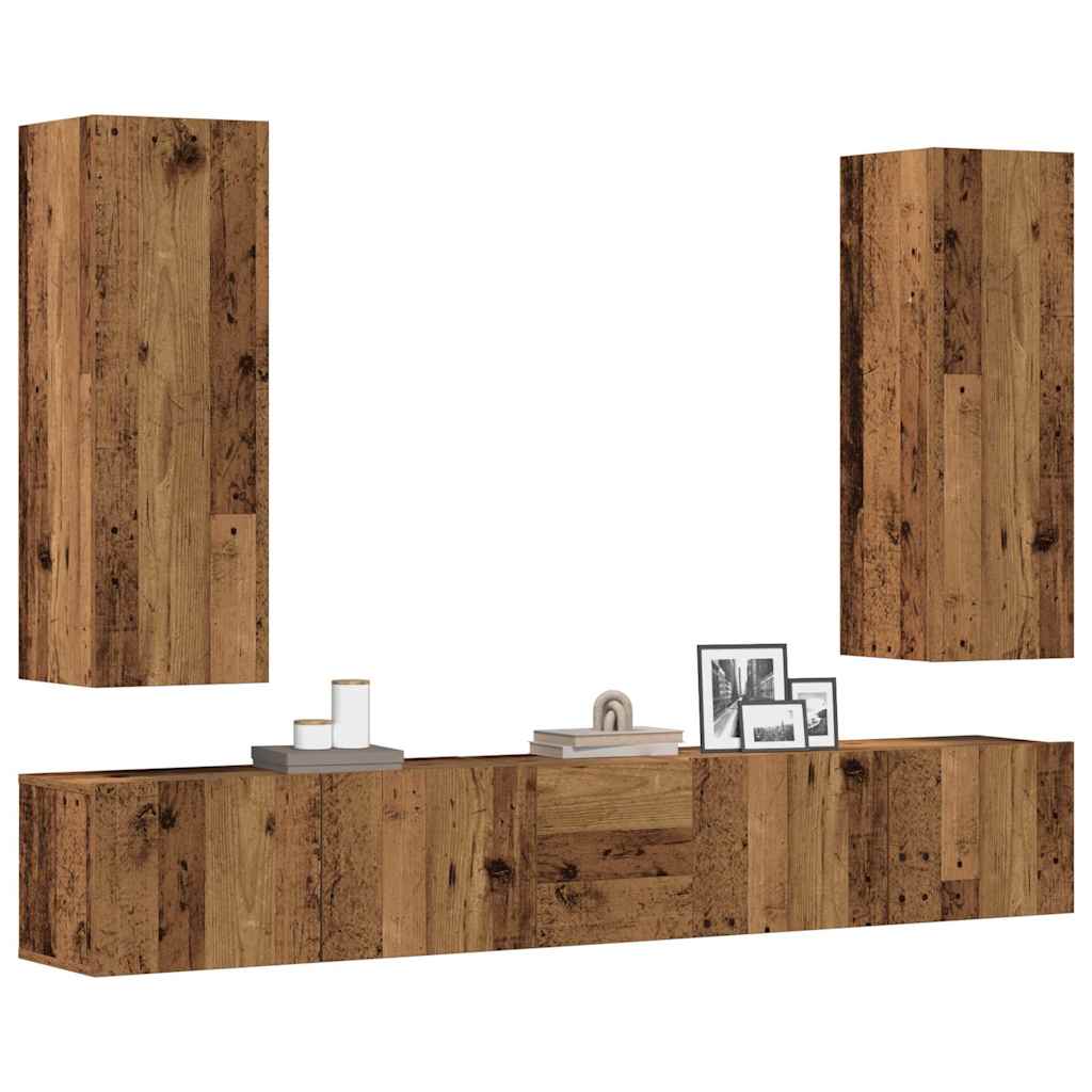 Set Mobile TV 5 pz Montato a Parete Legno Antico in Truciolato | homemem39
