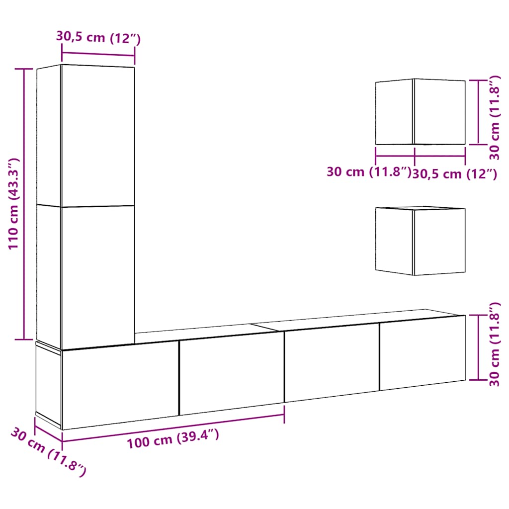 Set Mobile TV 5 pz Montato a Parete Legno Antico in Truciolato | homemem39