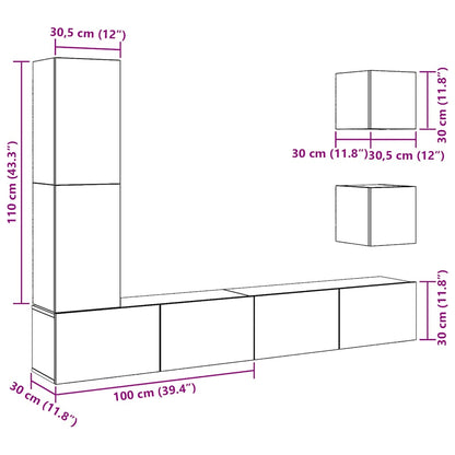 Set Mobile TV 5 pz Montato a Parete Legno Antico in Truciolato | homemem39