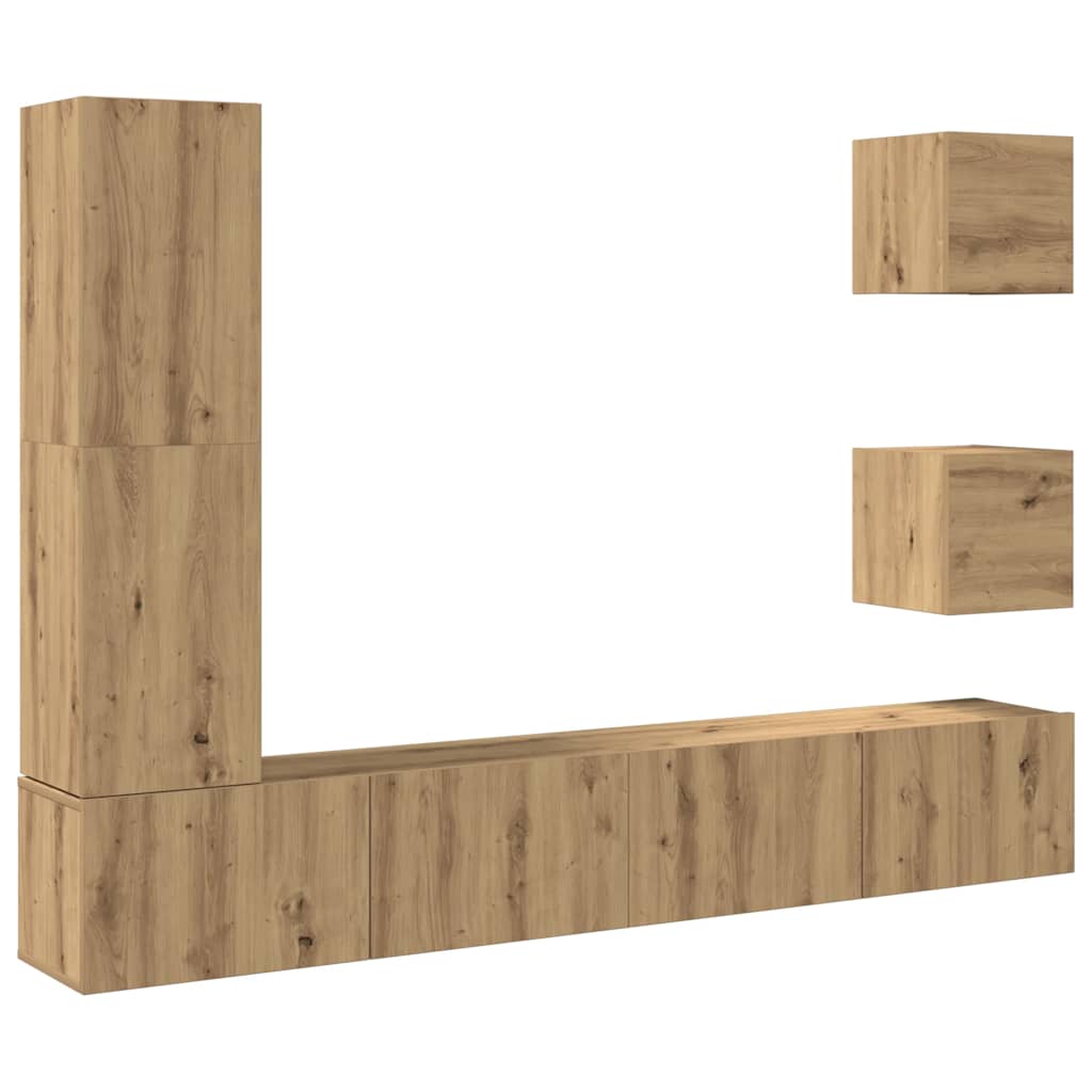 Set Mobile TV 5 pz Montato a Parete Rovere in Legno Multistrato | homemem39