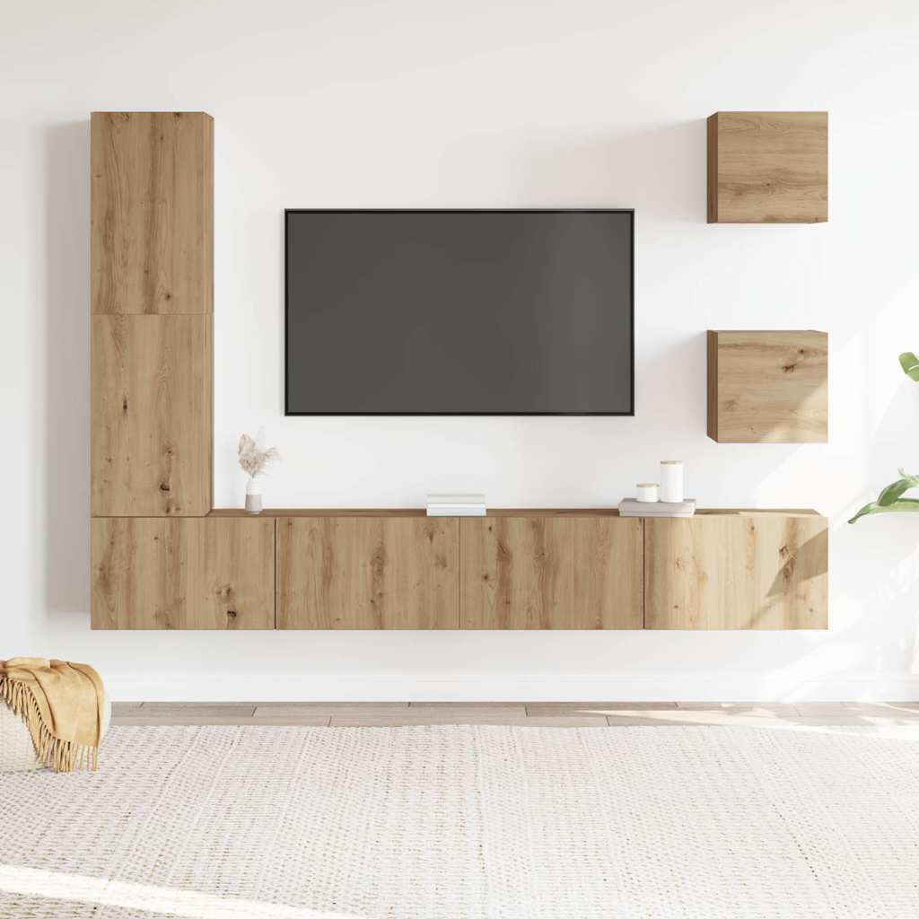 Set Mobile TV 5 pz Montato a Parete Rovere in Legno Multistrato | homemem39