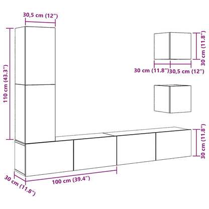 Set Mobile TV 5 pz Montato a Parete Rovere in Legno Multistrato | homemem39