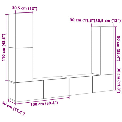 Set Mobile TV 4 pz Montato a Parete Rovere in Legno Multistrato
