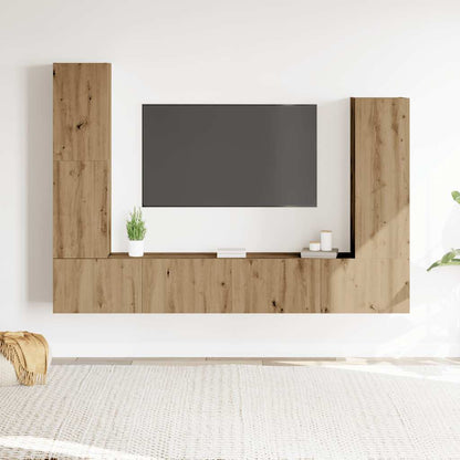Set Mobile TV 4 pz Montato a Parete Rovere in Legno Multistrato