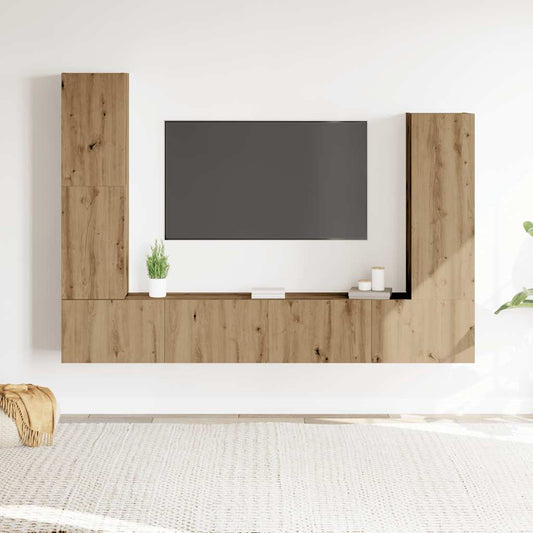 Set Mobile TV 4 pz Montato a Parete Rovere in Legno Multistrato