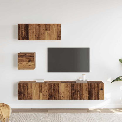 Set Mobile TV 4 pz Montato a Parete Legno Antico in Truciolato - homemem39