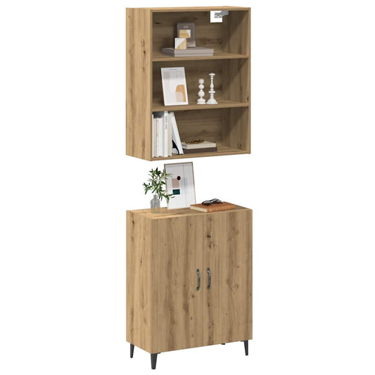 Credenza con Pensile Rovere Artigianale in Legno Multistrato - homemem39