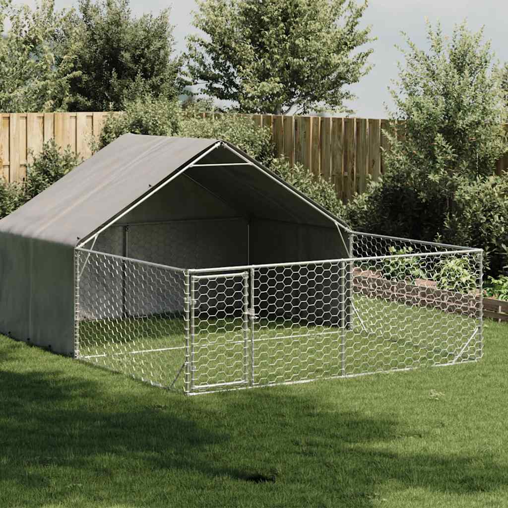 Cuccia per Cani da Esterno con Recinto 5x3x1,9m Acciaio Zincato - homemem39