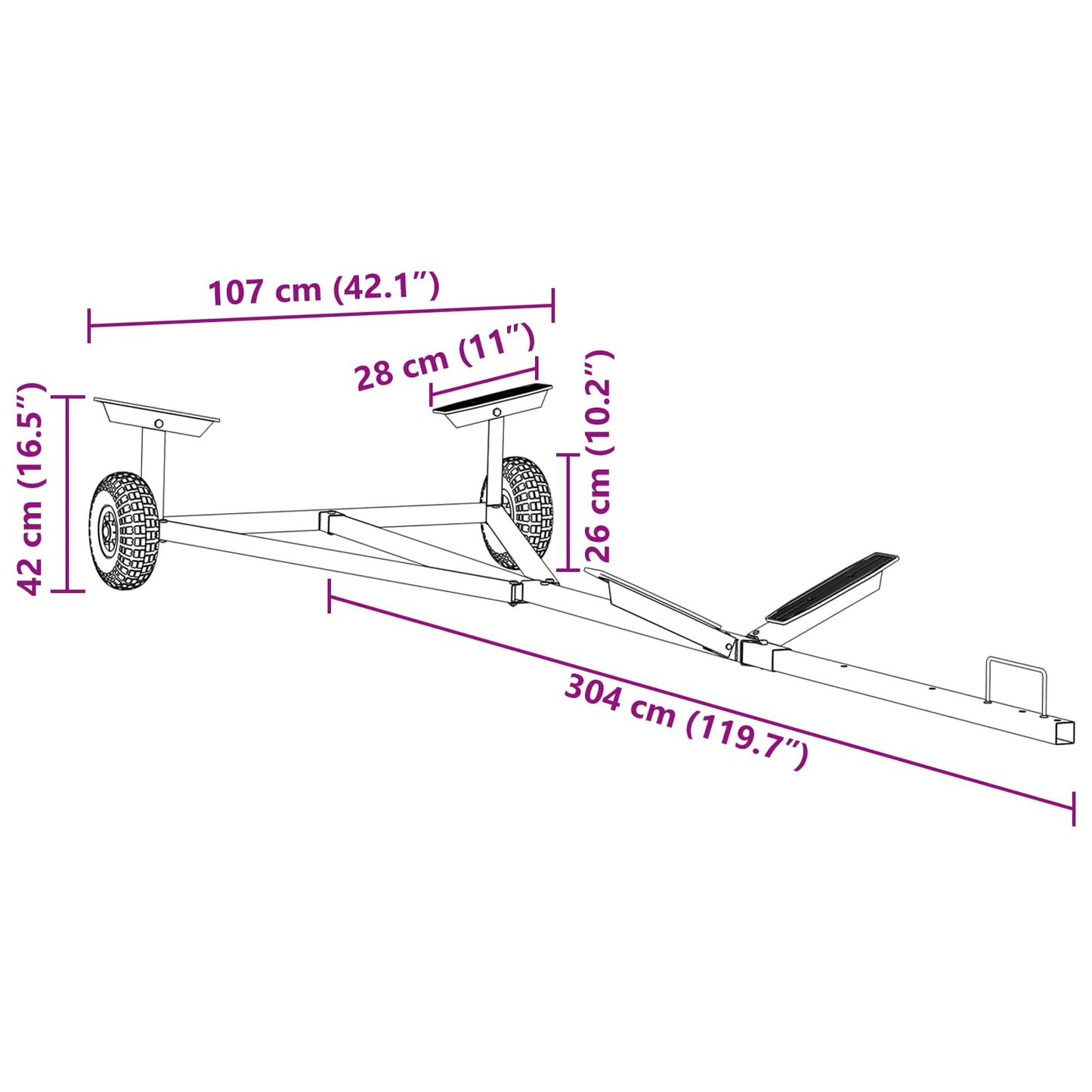 Rimorchio per barche Argento 302 x 107 x 42 cm Acciaio