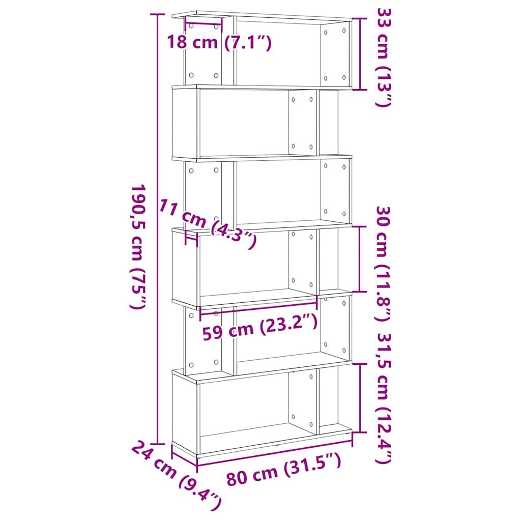 Libreria Rovere Nero 80x24x190,5 cm in Legno Ingegnerizzato | homemem39