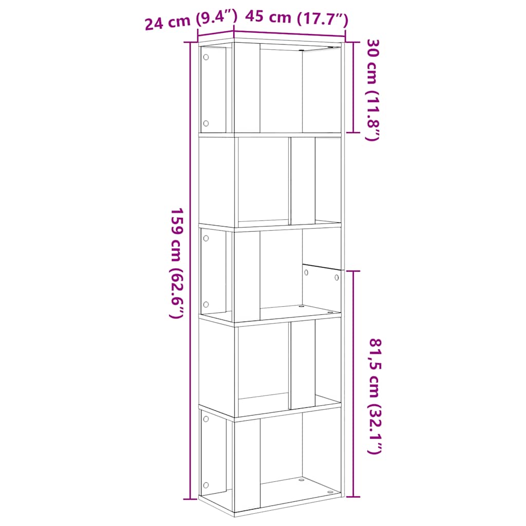 Libreria/Divisorio Rovere Nero 45x24x159 cm Legno Multistrato | homemem39