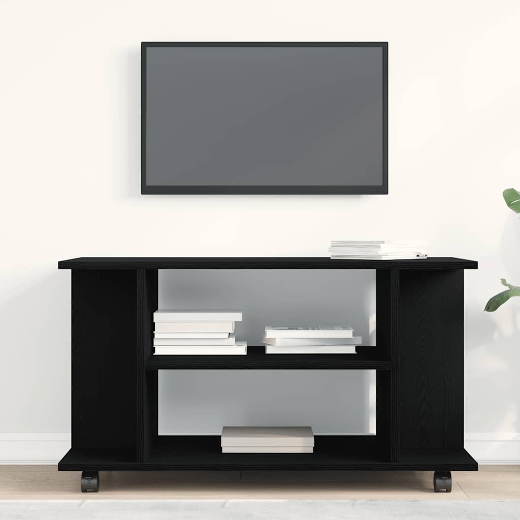 Mobile TV Ruote Rovere Nero 80x40x45cm Legno Multistrato - homemem39
