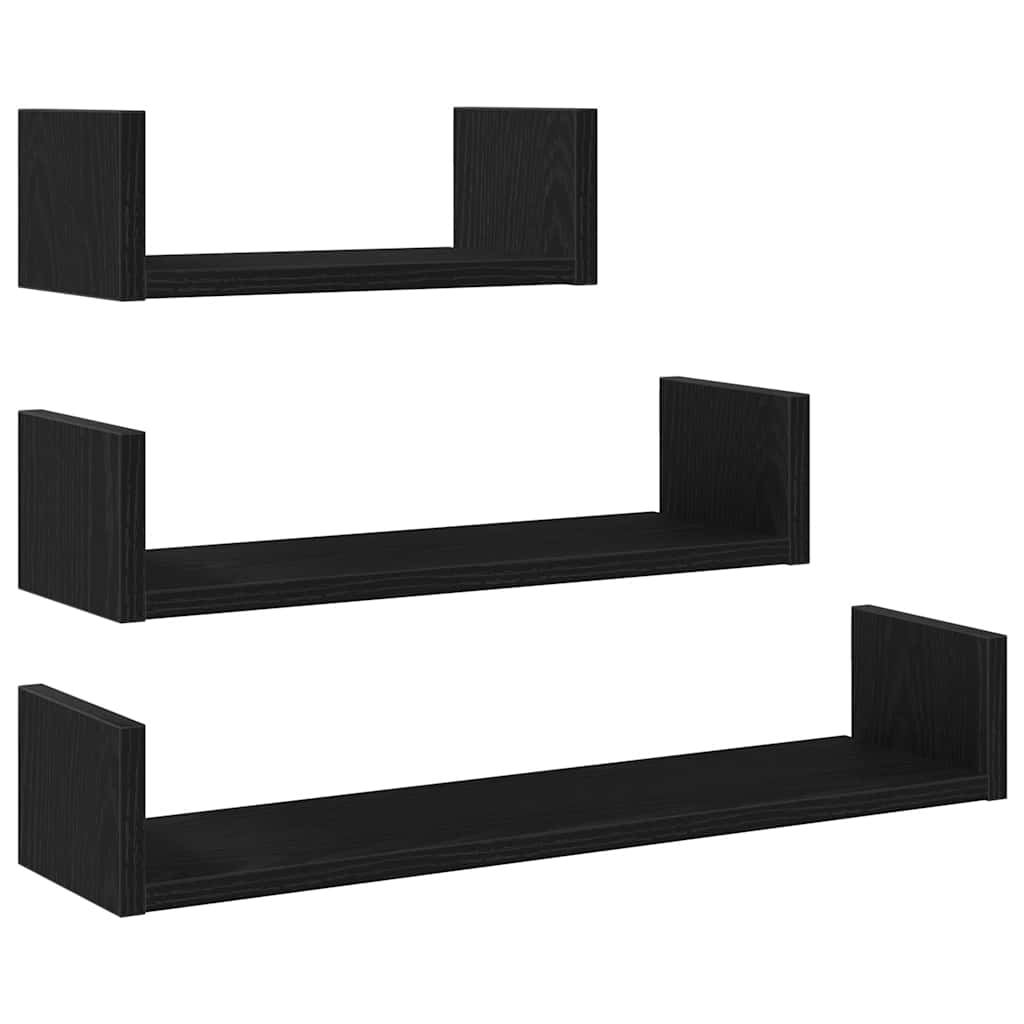 Mensole Parete 3pz Rovere Nero in Legno Multistrato | homemem39