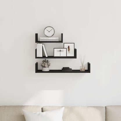 Mensole Parete 3pz Rovere Nero in Legno Multistrato
