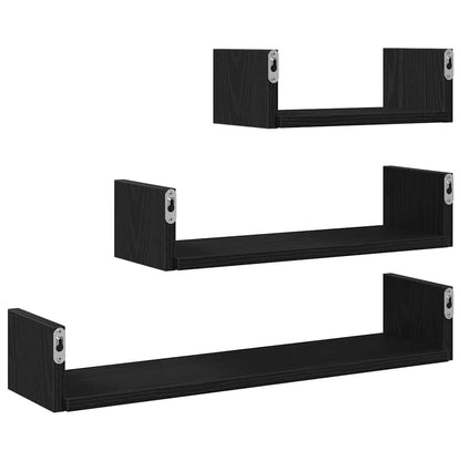 Mensole Parete 3pz Rovere Nero in Legno Multistrato