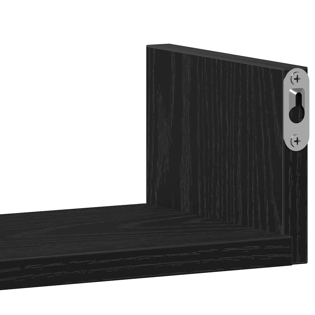 Mensole Parete 3pz Rovere Nero in Legno Multistrato