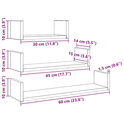 Mensole Parete 3pz Rovere Nero in Legno Multistrato | homemem39