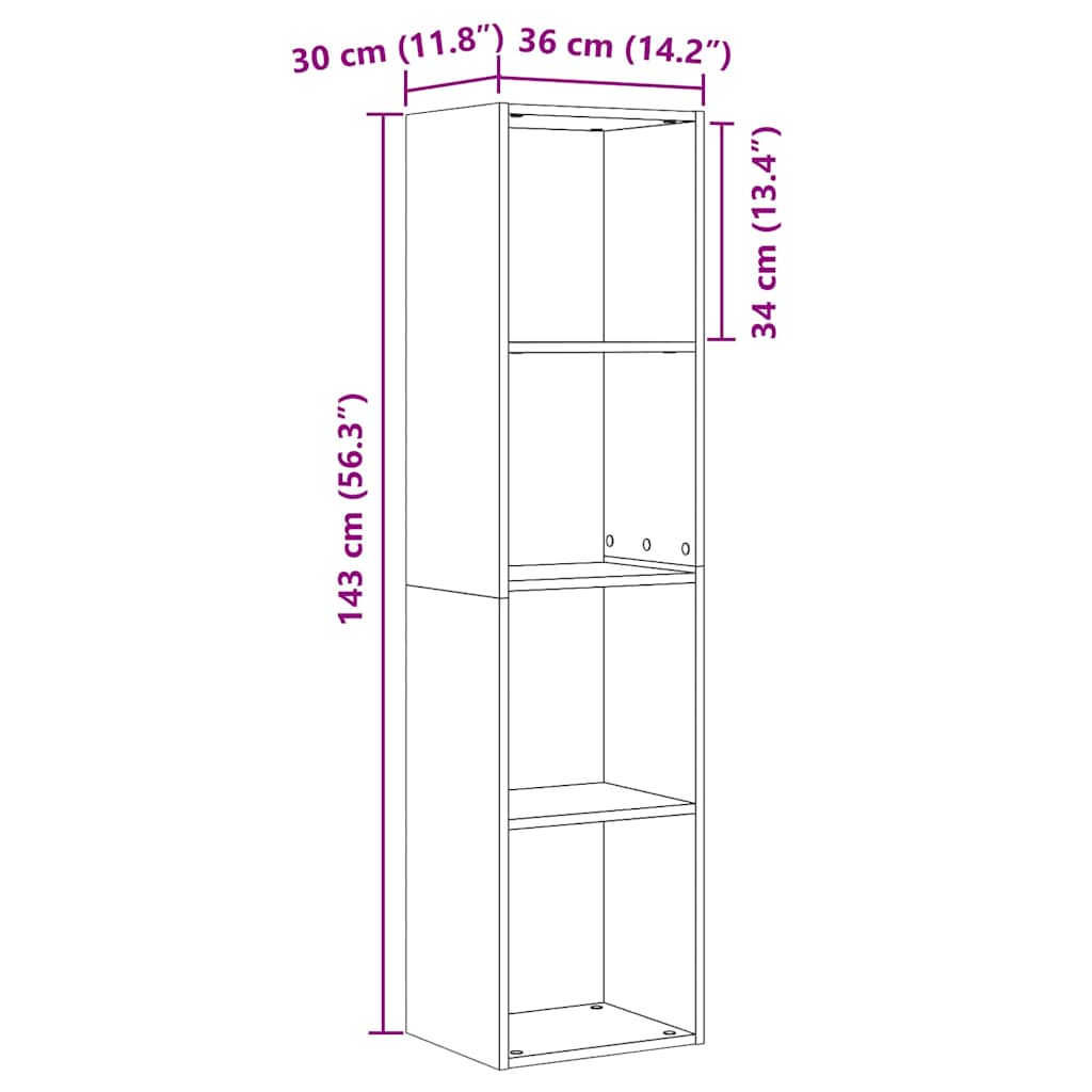 Armadio per Libri con lo scaffale Rovere Nero 143 x 30 x 36 cm