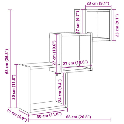 Mensole a Cubo Parete Rovere Nero 68x15x68 cm Legno Multistrato