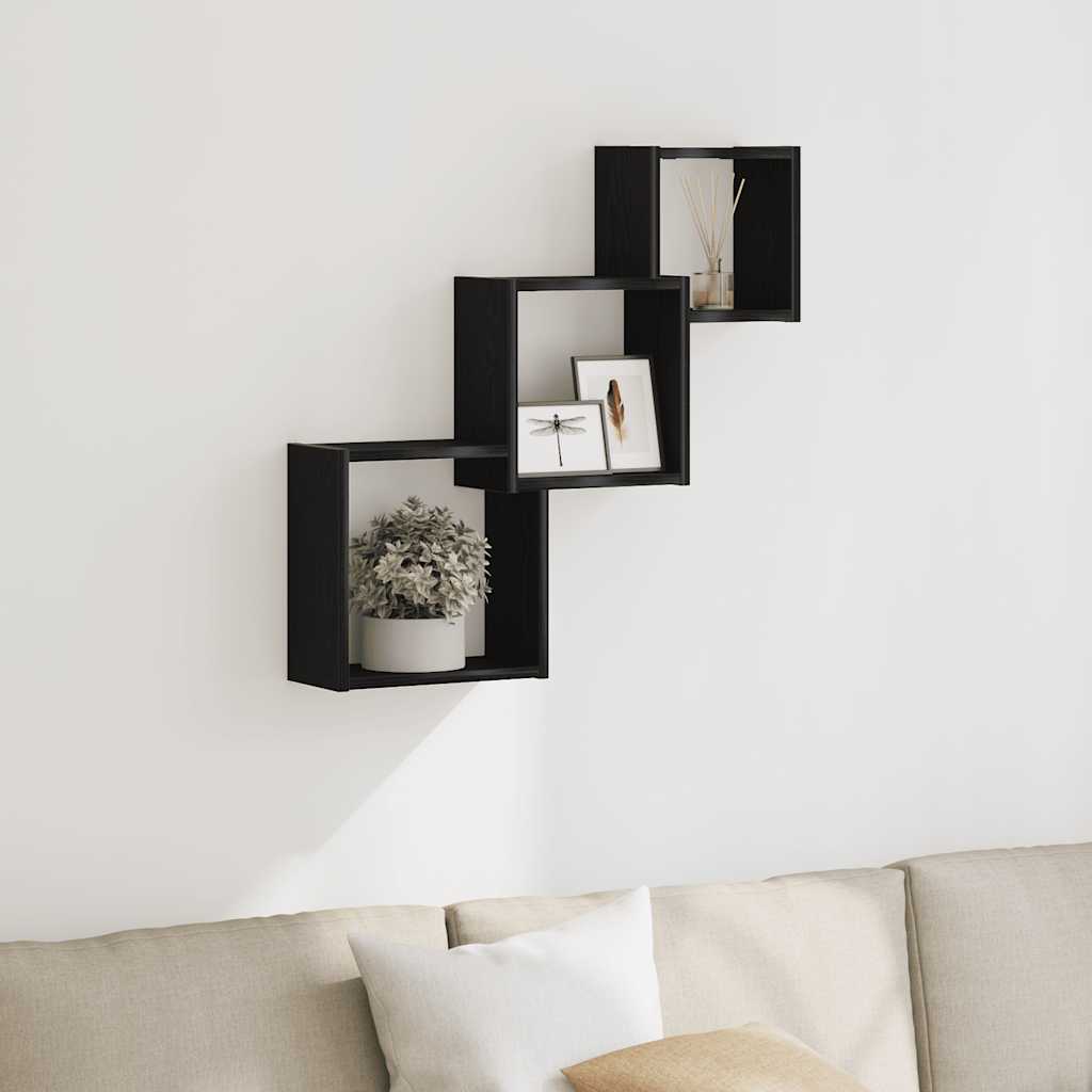 Mensole a Cubo Parete Rovere Nero 68x15x68 cm Legno Multistrato | homemem39