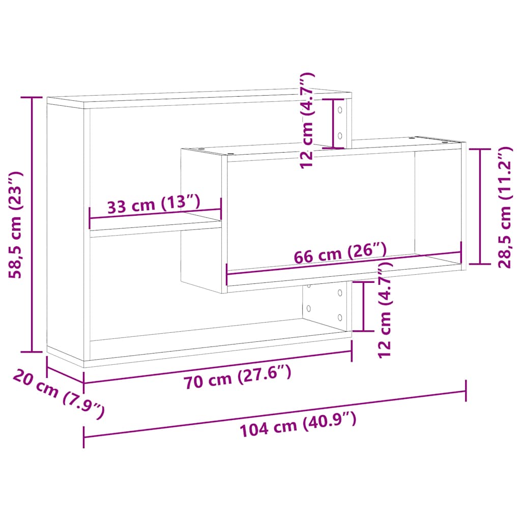 Mensola da parete Rovere Nero 104x20x58,5 cm Legno Multistrato