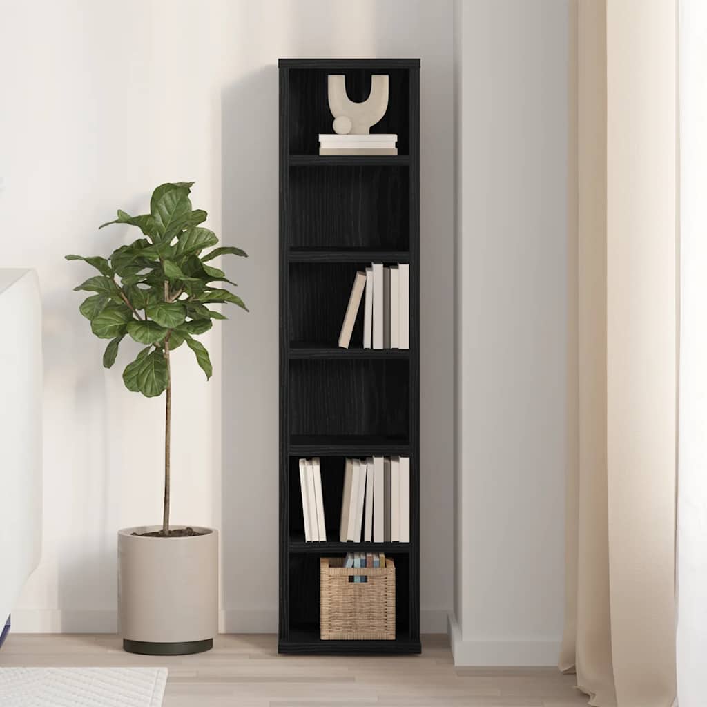Mobile Porta CD Rovere Nero 21x20x88 cm in Legno Multistrato