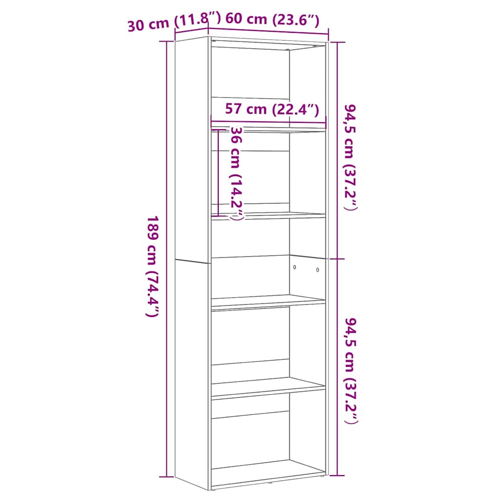 Libreria Rovere Nero 60x30x189 cm in Legno Multistrato | homemem39