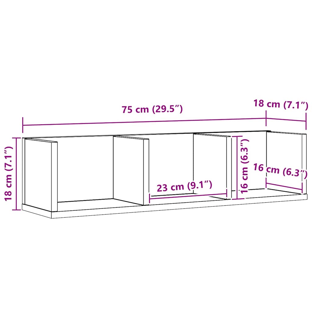 Scaffale da parete con lo scaffale Rovere Nero 75 x 18 x 18 cm | homemem39