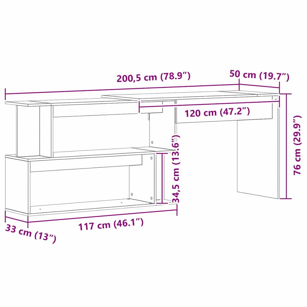 Scrivania Rovere Nero 200 x 50 x 76 cm Legno multistrato