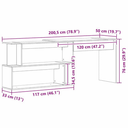 Scrivania Rovere Nero 200 x 50 x 76 cm Legno multistrato