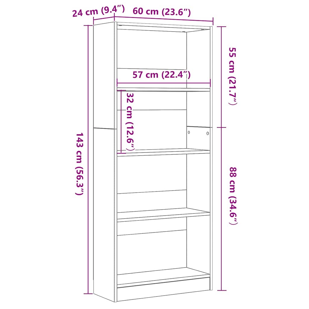 Libreria Rovere Nero 60 x 24 x 143 cm Legno multistrato | homemem39