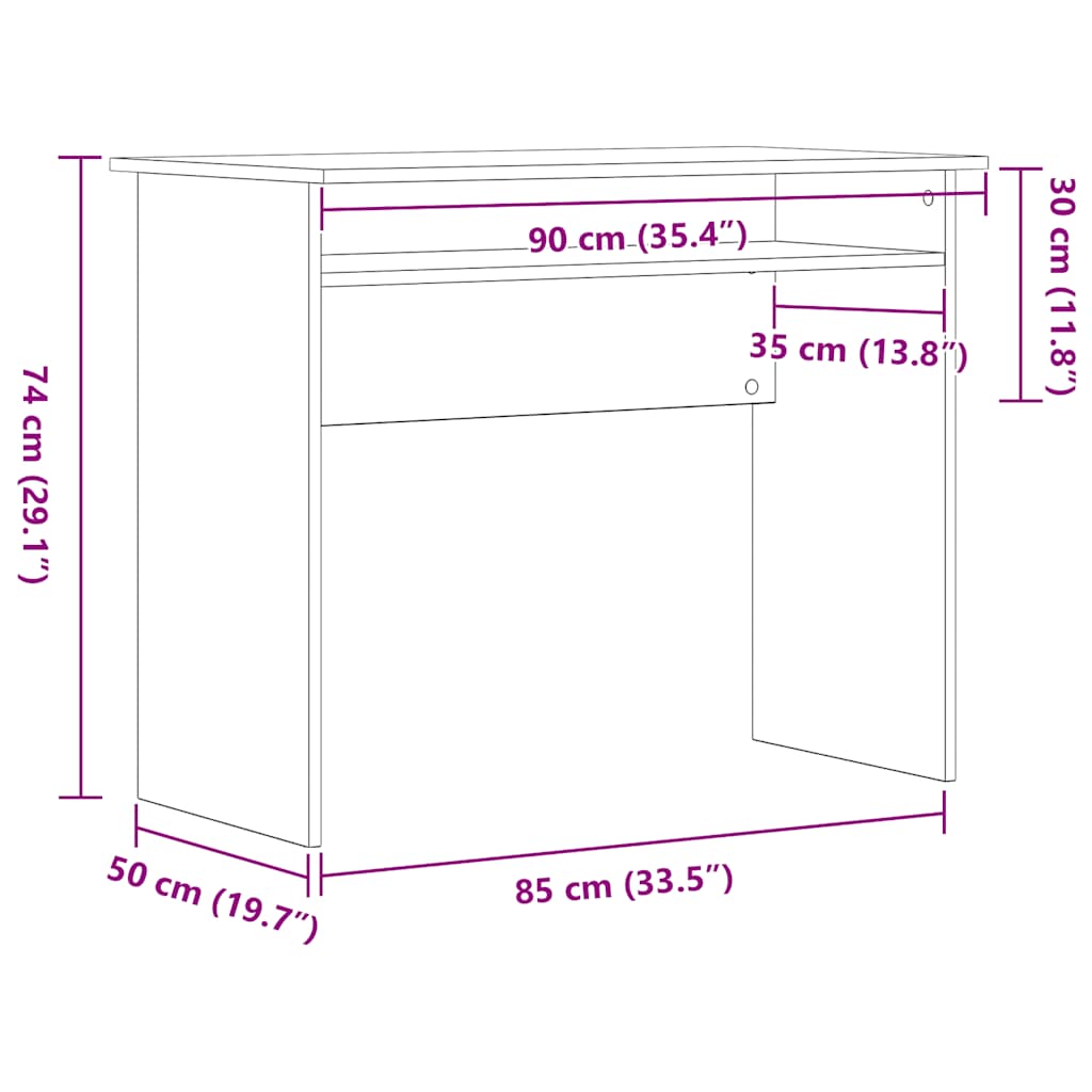 Scrivania Rovere Nero 90x50x74 cm in Legno Multistrato